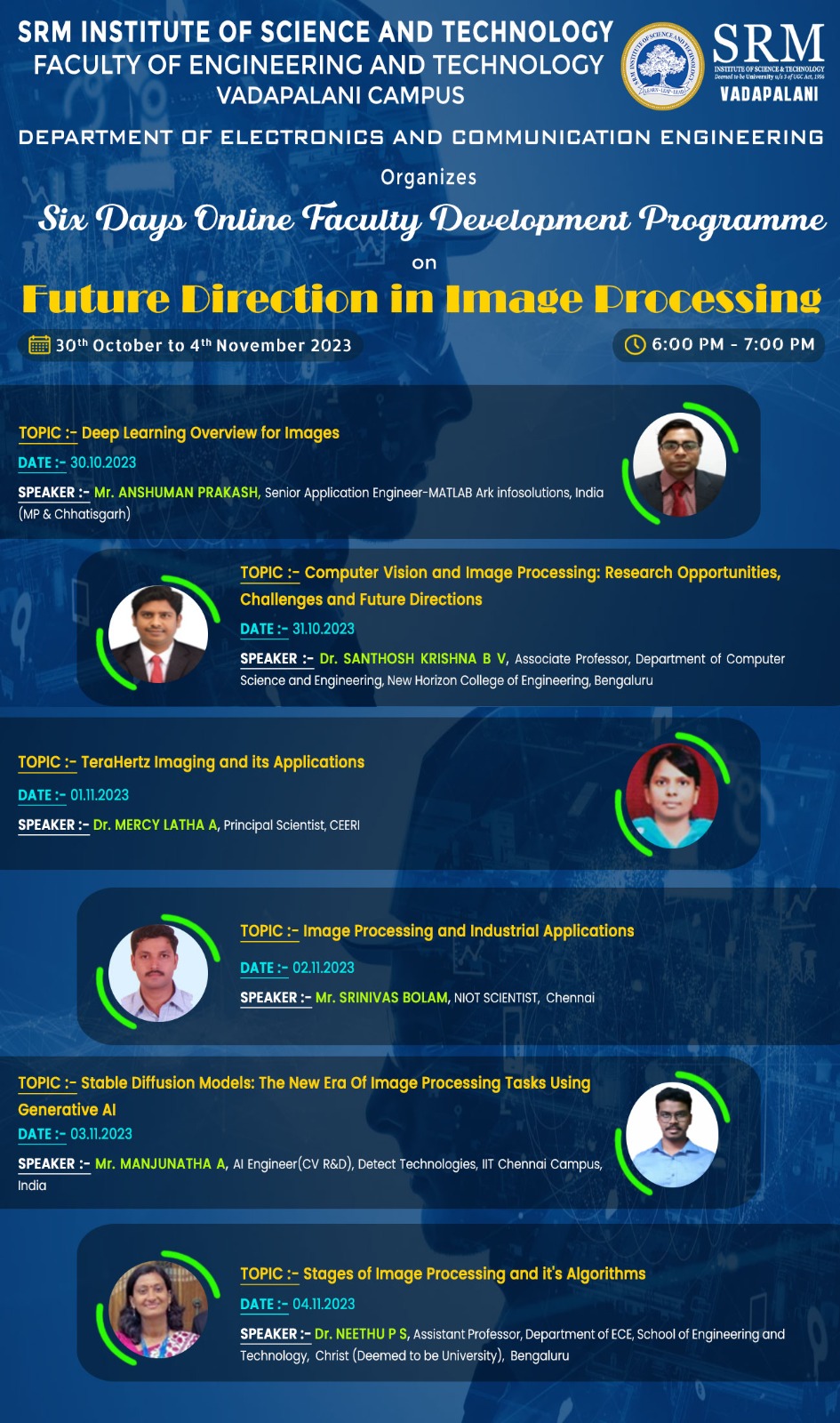 Six Days Faculty Development Programme on FUTURE DIRECTION IN IMAGE PROCESSING 2023